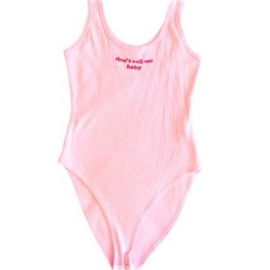 FOREVER 21 - “DON’T CALL ME BABY” EMBROIDERED BODYSUIT ROMPER (S)